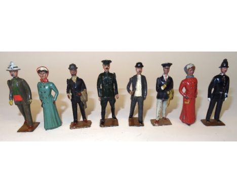 Britains set 168, Civilians one of each of the figures making up this set, including THIRD VERSION Chauffeur, square base, wi