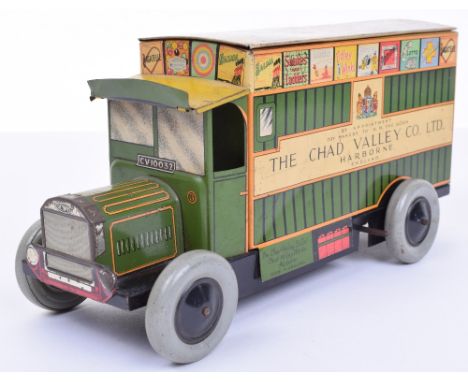 Chad Valley clockwork tinplate Dennis Delivery van CV 10032, 1946-49, lithographed in green, with orange and black lining, va