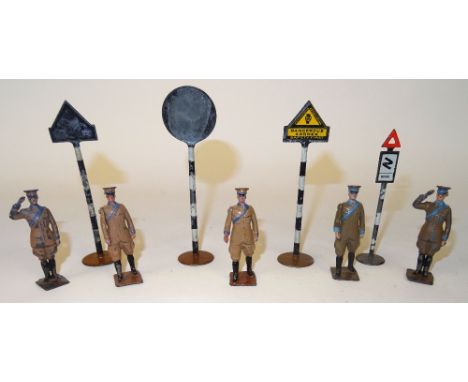 Britains from set 239 Automobile Association three men walking, two saluting, one of each in reduced quality face paint, 'Dan