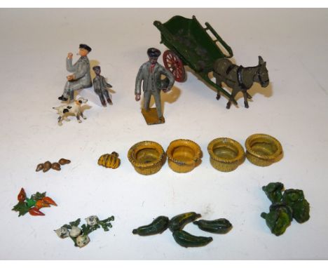 Taylor and Barrett Coster's Barrow Donkey, Coster walking, Coster seated, Coster's Son, Coster's Dog, four Baskets, Bunch of 