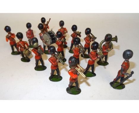 Britains from set 37, Band of the Coldstream Guards FIRST VERSION, slotted arms, twelve musicians, with fixed arm Drum Major,