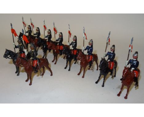 Britains from set 140, French Dragons including one FIRST VERSION with plug carbine (VG-G, two early F-P, all retouched, most