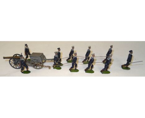 Britains set 79, Royal Navy Landing Party FIRST VERSION (G, gun wheels not matching, officer repaired) with additional Landin