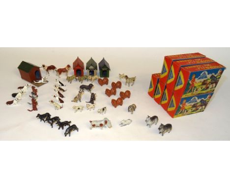 Dogs by various makers Charbens Gamekeeper's Dog with game in mouth, three Britains 637 Begging Dog, Timpo My Pets Series 501