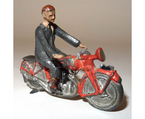 Britains set 653, Motorcycle and driver (driver G-F, motorcycle F, one handlebar missing, neck and headlamp repaired) 1937 (1