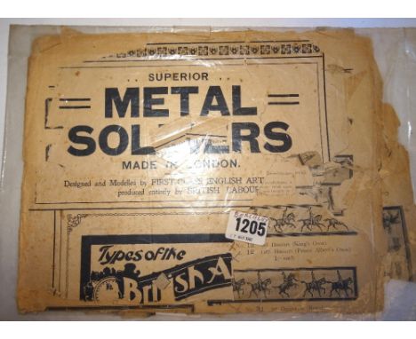 Britains original Catalogues early in box listing c.1905 (torn), early catalogue c.1907 (fragmented), in box foldout black an