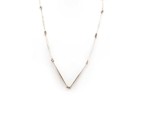 A sterling silver bar link necklace, by Georg Jensen,no.175, designed by Astrid Fog, with raised wire tapered beads, all join