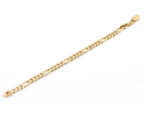 A Continental filed Figaro bracelet,with a concealed box clasp and figure of eight safety clasp. Marked 585, 14K. 188mm long,