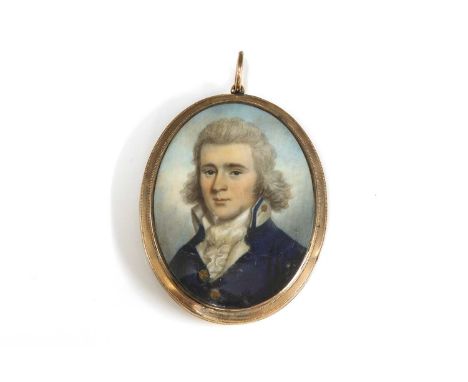 A portrait miniature of William Bellew wearing a naval uniform, watercolour on ivory, in a gilt mount with woven hair and see