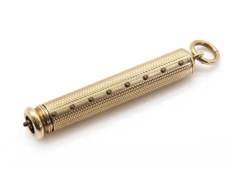 A gold cased telescopic dip pen/pencil, by Sampson and Mordan Co.,with an engine turned barrel, 158mm longCondition ReportScr