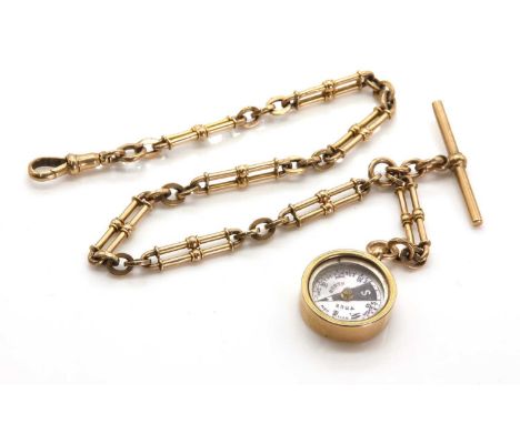 A late Victorian two row bar link watch Albert with a compass fob,the pairs of round wire bar links with curved ends and appl