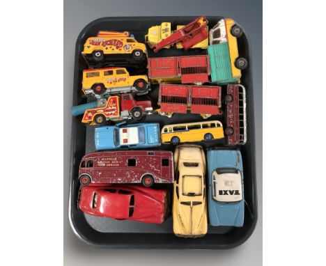 A group of tin plate and die cast cars including Corgi, Majorette, etc.