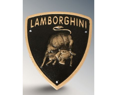 A cast iron Lamborghini plaque, height 22 cm.