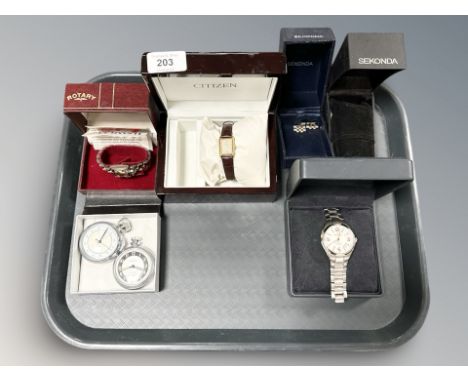 A group of boxed wristwatches including Citizen, a chrome plated Ingersoll pocket watch and a further plated Yachtsman stopwa