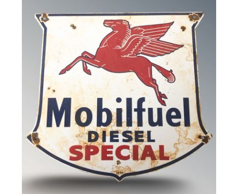 An enameled metal Mobil fuel diesel special sign, width 31 cm.