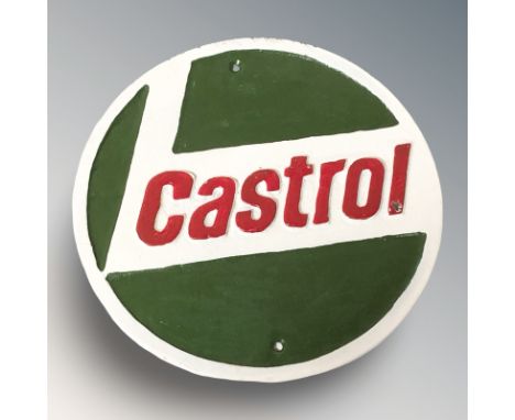 A cast iron Castrol plaque, diameter 25 cm.