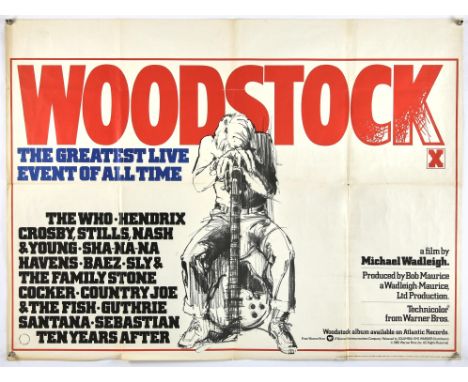 Woodstock (1970), British Quad, 40 x 30 inches, folded, 10th anniversary 1980 rerelease Director Michael Wadleigh Stars Jimi 