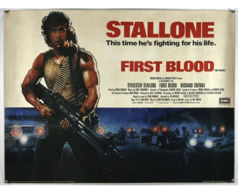 First Blood (1982), British Quad, 40 x 30 inches, linen backed, was folded now rolled, printed by Lonsdale and Bartholomew. F