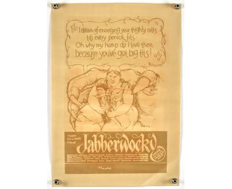 Jabberwocky (1977), 1 sheet concept poster artwork, flat, variant 1 (monster hand around couple) for the Terry Gilliam film, 