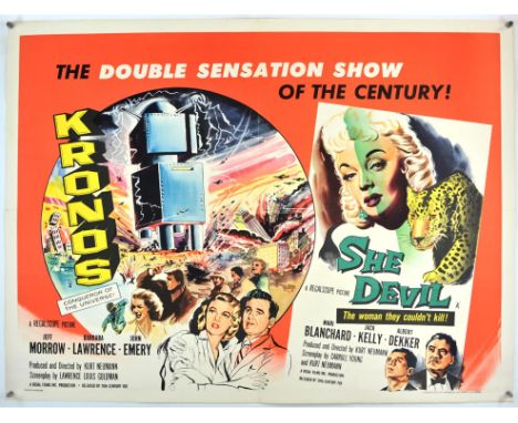 Kronos (1957), She Devil (1957), Double Bill, British Quad, 40 x 30 inches, bi-folded, printed by Stafford and Co  Director K