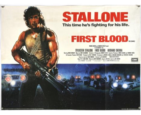AMENDED DESCRIPTION First Blood (1982), British Quad, 40 x 30 inches, folded, printed by Lonsdale and Bartholomew, first in t