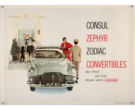 Automobila poster - Ford Motors Original motor trade advertising poster (1957) - 'Consul, Zephyr, Zodiac convertibles be Firs