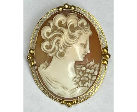 VICTORIAN 10CT GOLD MOUNTED CAMEO BROOCH/PENDANT, deeply carved portrait in 10ct gold mount with fittings for brooch and pend