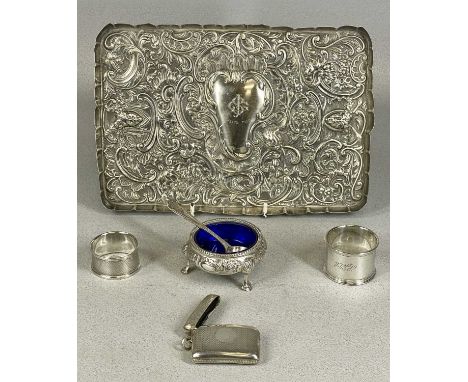 SILVER COLLECTABLES, including Victorian rectangular silver dressing table tray, ornately embossed and monogrammed, William C