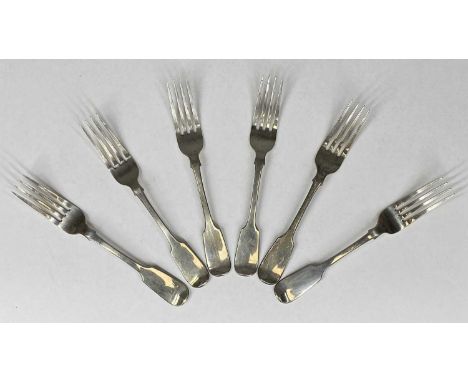 VICTORIAN SET OF SIX SILVER TABLE FORKS, Reid & Sons (David Reid I), Newcastle 1856, 7oztProvenance: private collection Conwy