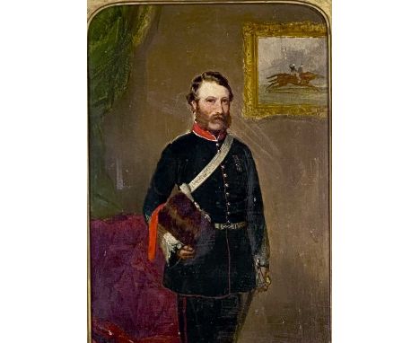 19TH CENTURY ENGLISH SCHOOL oil on board - three-quarter length portrait of a gentleman in military uniform, unsigned, 35 x 2