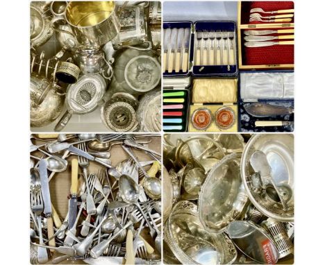 LARGE ASSORTMENT OF SILVER-PLATED ITEMS, including tea sets, cutlery (some boxed), serving dishes, etc.Provenance: deceased e