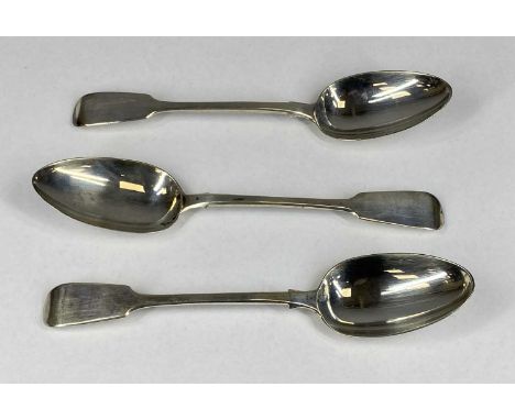 THREE ANTIQUE SILVER TABLESPOONS, Victorian pair, William Theobalds & Robert Metcalfe Atkinson, London 1840, and one other Wi