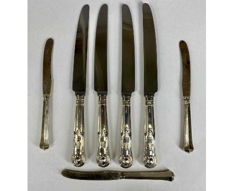 GROUP OF SILVER HANDLED TABLE KNIVES, King's pattern marked 1982 and three silver-handled dessert knives, 1917Provenance: pri