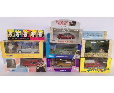 Corgi, a boxed Group of TV &amp; Film Related Vehicles. Includes 39902 Marilyn Monroe Ford Thunderbird with others. Although 