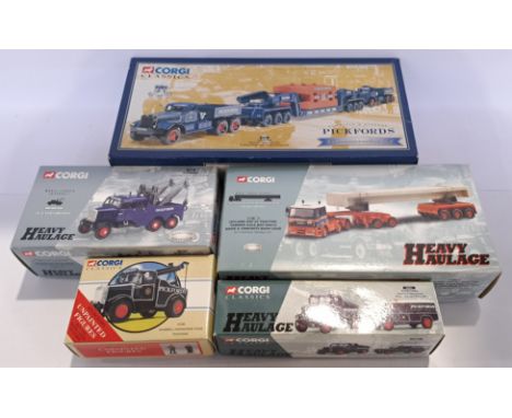 Corgi, a boxed Group of 1:50 Scale Haulage Vehicles. Includes CC11802 Leyland DAF 85 Tractor Tandem Axle Jeep Dolly, Bogie &a