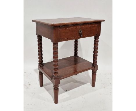 Oak side table&nbsp;with single drawer, on bobbin supports and undershelf, 61cm high x 51.5cm wide x 33cm deep&nbsp;