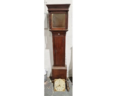 19th century stained oak 30-hour longcase clock, the painted dial with Roman numerals denoting hours and date calendar wheel 