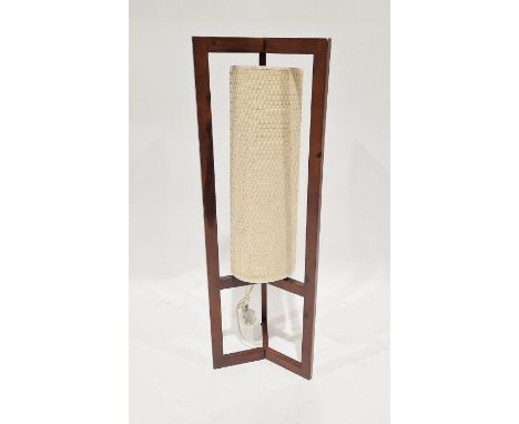Mid 20th century teak and woven rattan lamp&nbsp;on triform base, 99cm high x 31.5cm wide&nbsp;
