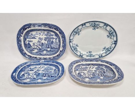 Four assorted meat dishes&nbsp;to include three blue and white willow pattern (4)&nbsp;Condition ReportLight surface marks, c