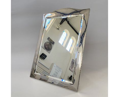 Large early 20th century silver-mounted easel framed mirror&nbsp;of plain form with arched top, bevelled glass edge, London 1