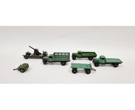 Dinky playworn diecast model cars to include No.25T Flat truck and Trailer - containing No.25C Flat Truck - type 2, dark gree