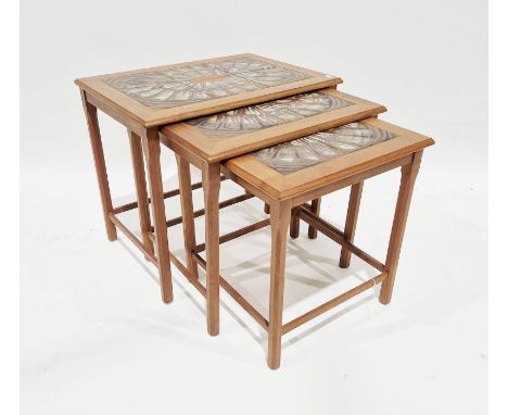 Danish Mobel Fabrikken Toften nest of trio teak tile-topped occasional tables, 49cm high x 55cm wide x 40cm deep overall&nbsp