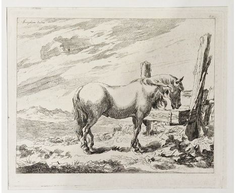 Claesberghem EtchingHorse at feeding trough After Theodore van Kessel (1620-1693) Set of six etchings "Alcune Animali", vario