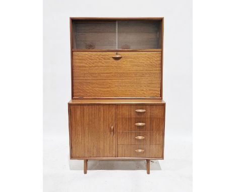 Mid 20th century Herbert Gibb sideboard&nbsp;having top shelf with two glass sliding doors, fall front to shelves and pigeonh