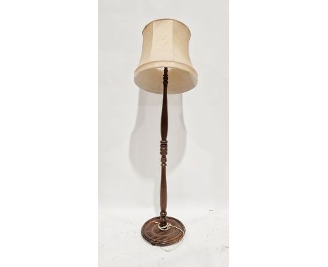 Wooden turned standard lamp&nbsp;with cream shade, 188cm high approx. (including shade)&nbsp;
