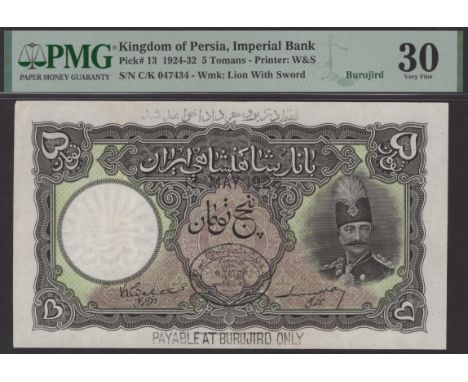 Imperial Bank of Persia, 5 Tomans, Burujird, 13 May 1926, serial number C/K 047434, Walter and McMurray signatures, in PMG ho