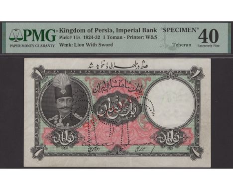 Imperial Bank of Persia, specimen 1 Toman, Teheran, ND (1924-32), Walter and McMurray signatures, red SPECIMEN overprint and 