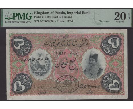 Imperial Bank of Persia, 5 Tomans, Teheran, 1 May 1920, black serial number D/E 023358, Wilkinson and Wood signatures, repair