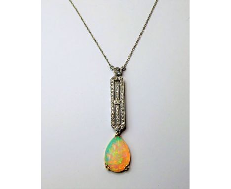 An 18-carat gold white gold opal and diamond necklace