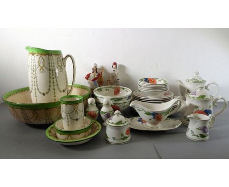 A Villeroy & Boch 'Amapola' dinner / tea service, five pieces of green Royal Doulton and a modern pair of flatbacks.The Ville